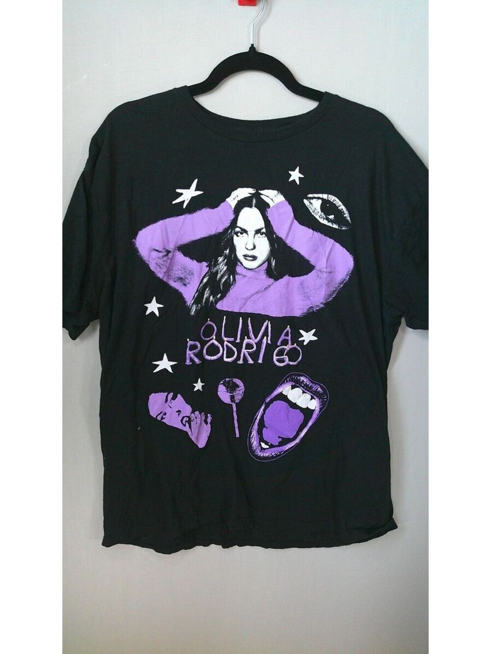 Olivia Rodrigo Black Graphic T-Shirt with Purple Accents, XL
